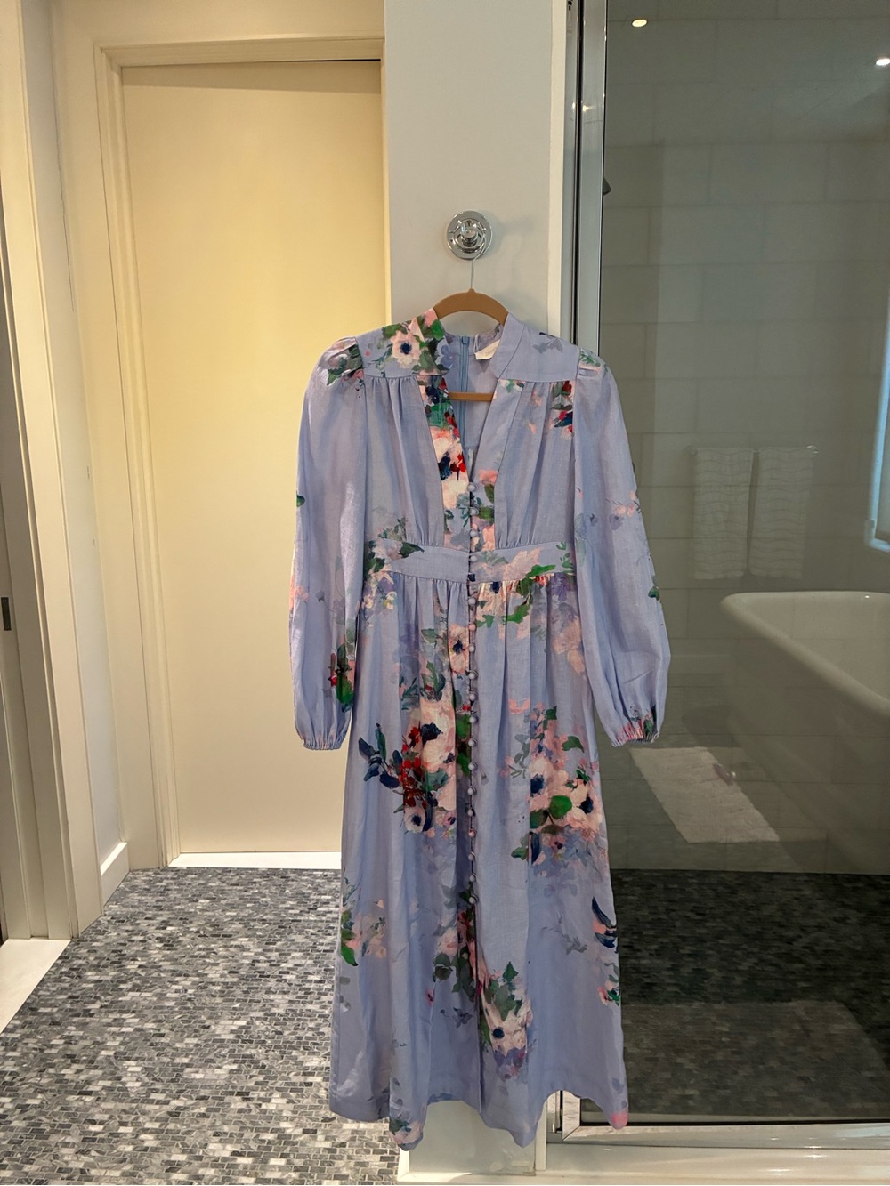 Zimmermann Lavender Floral Long-Sleeve Midi Dress